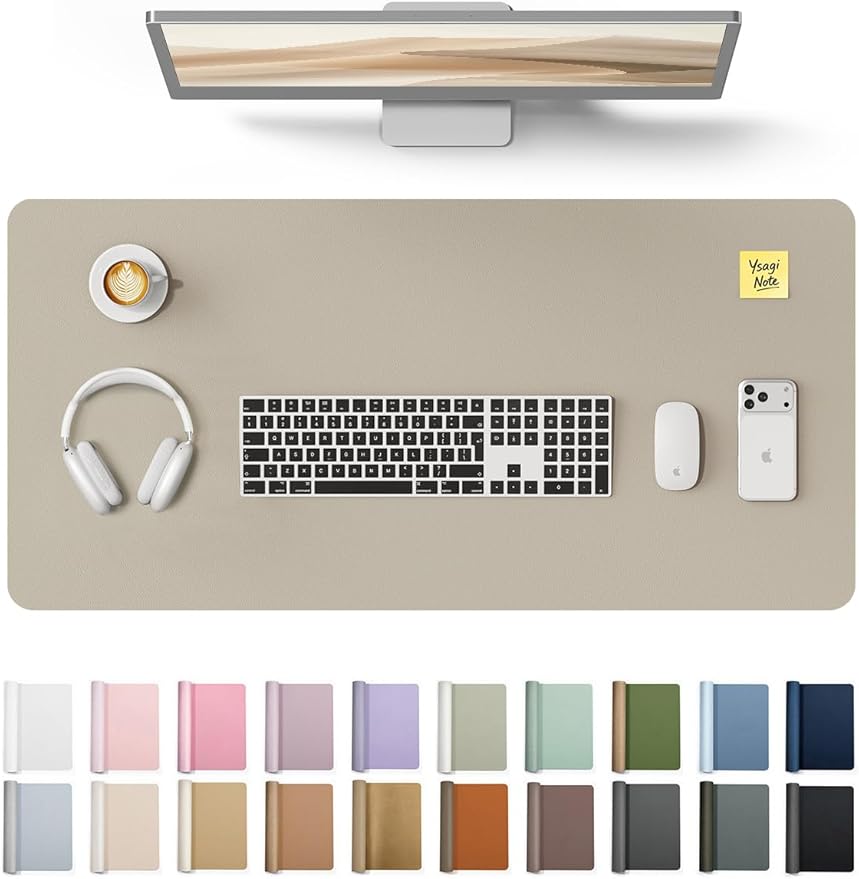 YSAGi Desk Protector&Blotter, Non-Slip Waterproof Leather Mouse Pad | Shields Scratches, Stains, Spills, Heat & Scuffs; Suede Non-Slip; Easy-Clean; Comfy Writing/Typing, 31.5" x 15.8",Olive Beige by YSAGi