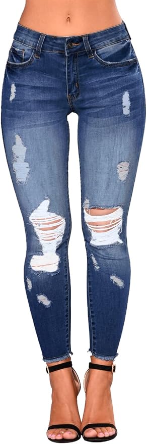KUNMI Women's Skinny Ripped Trendy Jeans Distressed Stretchy Denim Pants - Image 4