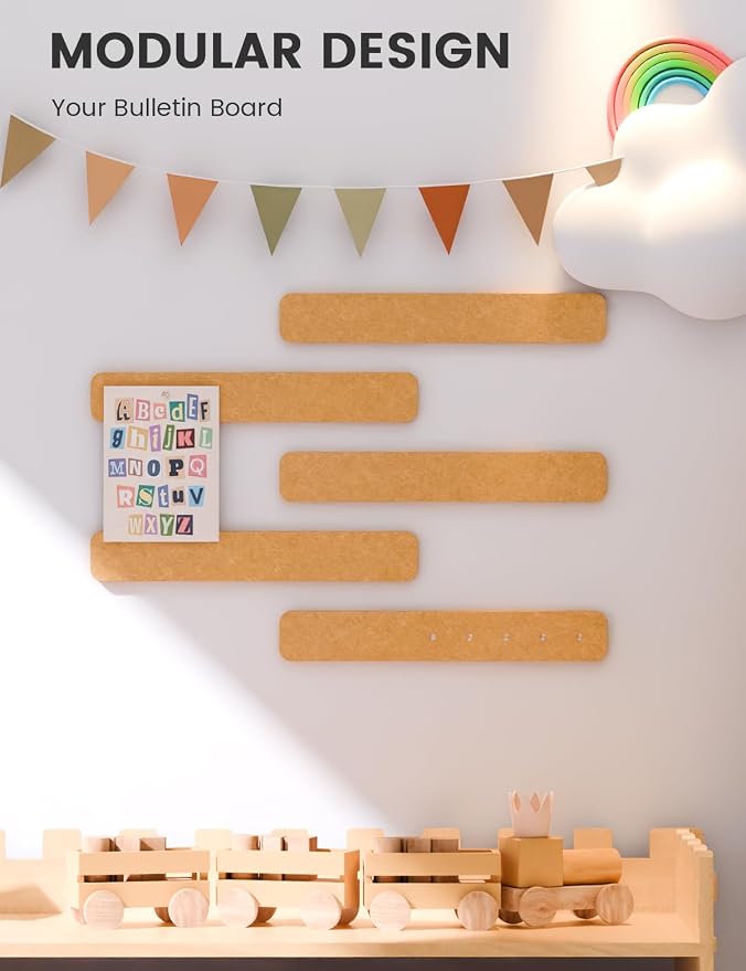 Fluxynara 13" x 2" Felt Wall Panels, Sunset Yellow | 5-Pack Cork Board Alternative with 35 Push Pins, Adhesive Mounting for Bedroom Door or Home Office - Image 5