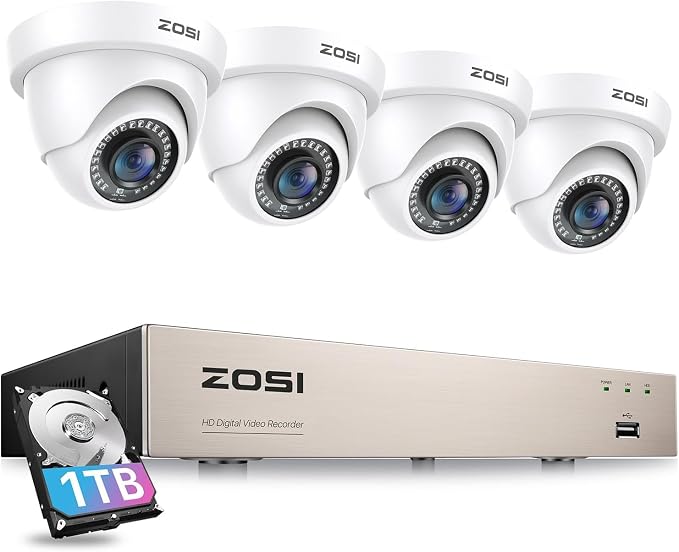 ZOSI 3K Lite Security Camera System with 1TB Hard Drive,AI Human/Vehicle Detection,Night Vision,H.265+ 8Channel HD TVI DVR Recorder,4pcs 1080P HD 1920TVL Indoor Outdoor Surveillance CCTV Dome Cameras by ZOSI