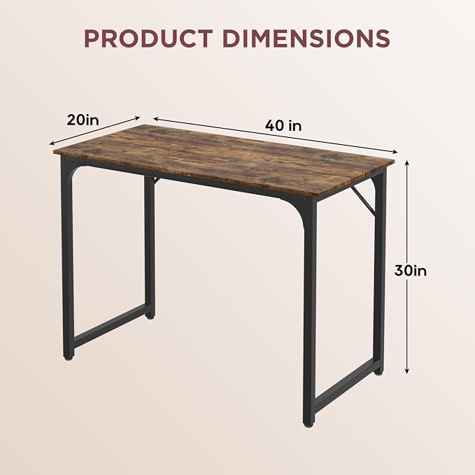 PayLessHere | 39 Inch Computer Desk | Brown | Sturdy Office Desk | Metal Frame, Adjustable Feet | Water-Resistant, Scratchproof Surface | Writing Table for Home Office or Study | Pack of 1 - Image 3