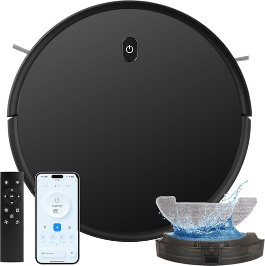 Robot Vacuum and Mop combo, 3500Pa Vacuum Cleaner Robot Navigation with high efficient roller brush, 60dB Robot Vacuum Cleaner with APP Control,Blue tooth, Ideal for Pet Hair, Carpets, Hard Floors by RJHVS