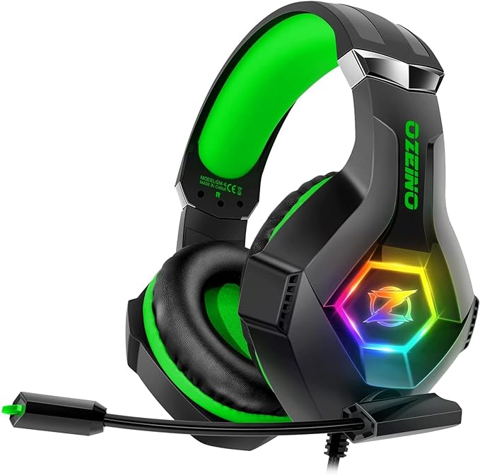 Ozeino Gaming Headset for PC, Ps4, Ps5, Xbox Headset with 7.1 Surround Sound, Gaming Headphones with Noise Cancelling Mic RGB Light Over Ear Headphones for Xbox Series X/S, Switch-Green by Ozeino