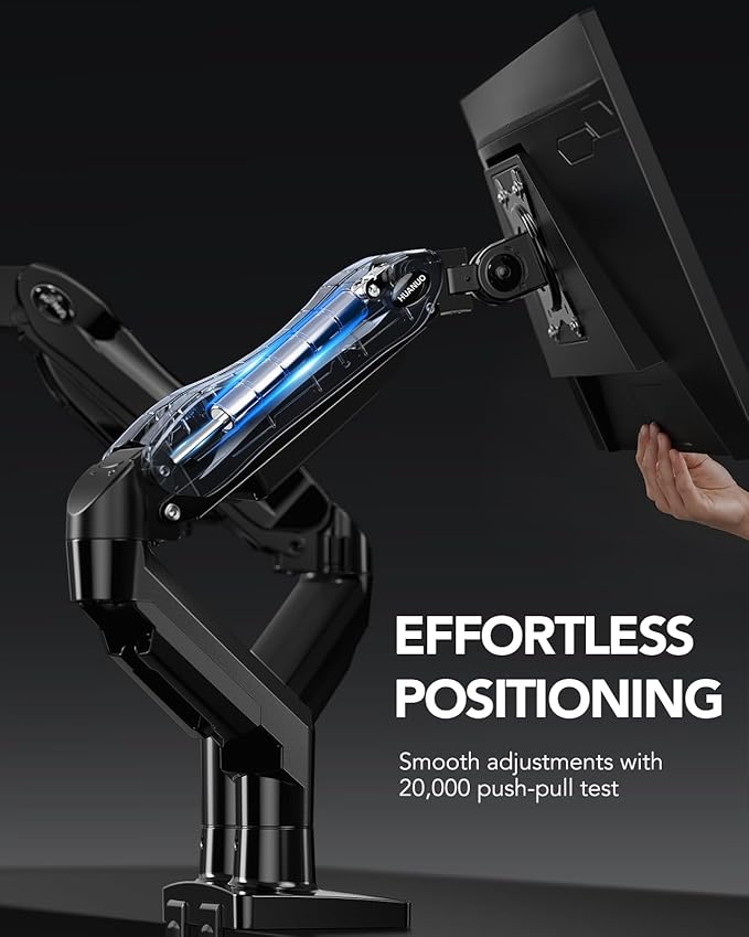 HUANUO Dual Monitor Stand, Fully Adjustable Gaming Monitor Desk Mount for 13–27″ Computer Screens, Full Motion VESA 75x75/100x100 with C-Clamp & Grommet Base, Each Arm Holds 4.4 to 19.8 lbs - Image 5