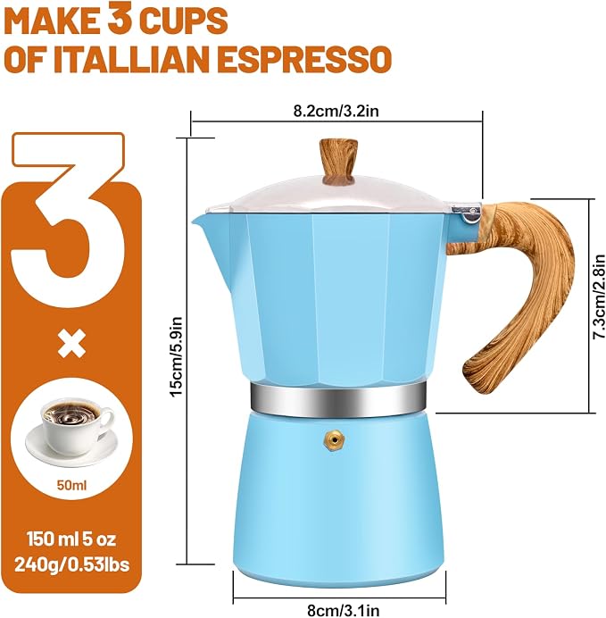 3 Cup Aluminum Espresso Stovetop Moka Pot Express Coffee Maker Percolator Italian Classic Mocha Coffee Machine for Italian and Cuban Cafe Brewing for Home & Camping 150ml 5oz - Image 2