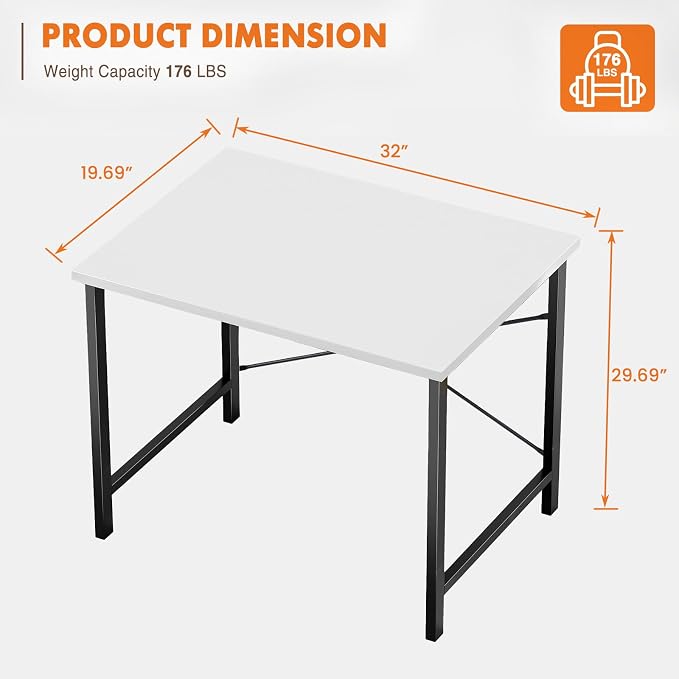 Sweetcrispy 32-Inch Small Computer Desk for Bedroom, Modern White | Gaming Writing Work and Study Desk for Home Office, Sturdy Metal Frame and Compact Modern Design with X-Shaped - Image 3