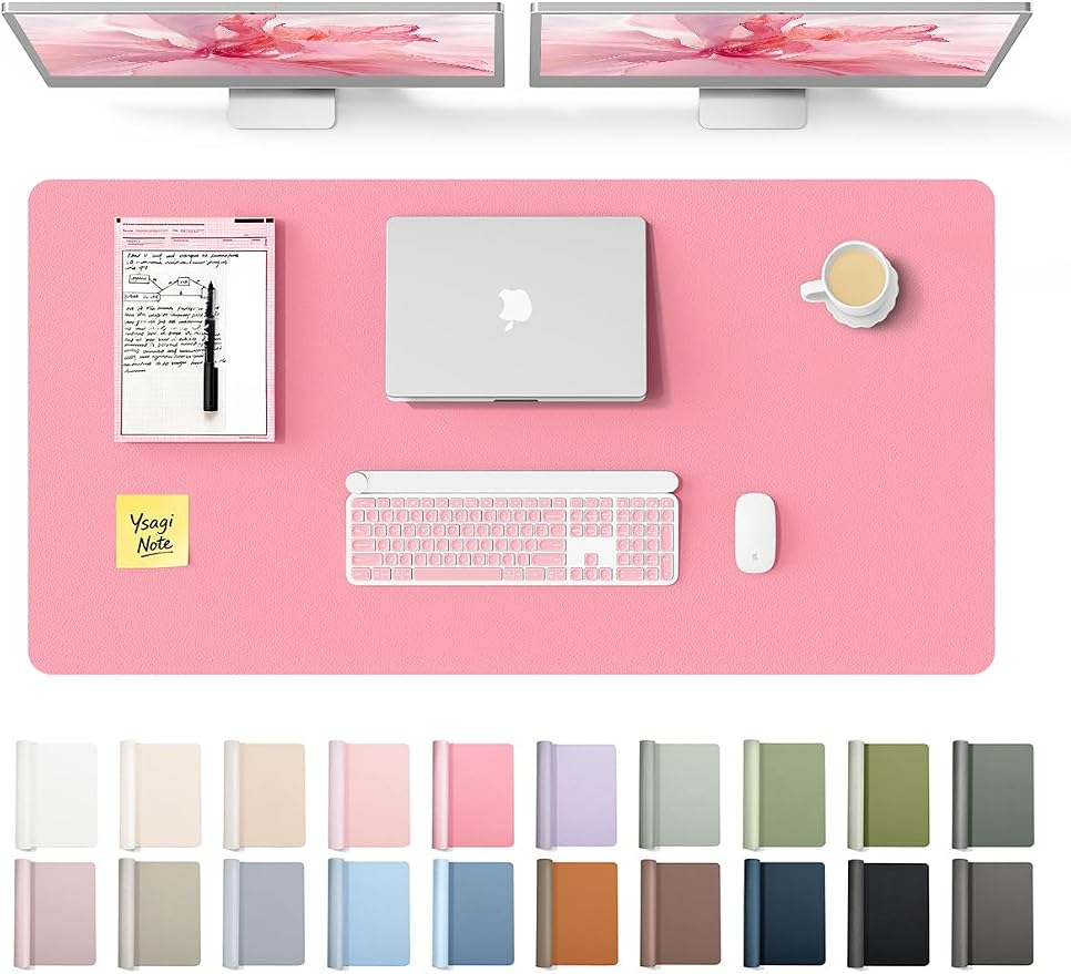 YSAGi Leather Desk Protector, Office Mat, Large Mouse Mat, Non-Slip PU Leather Blotter, Laptop Desk, Waterproof Writing Pad for Office and Home (Pink, 47.2" x 23.6") by YSAGi