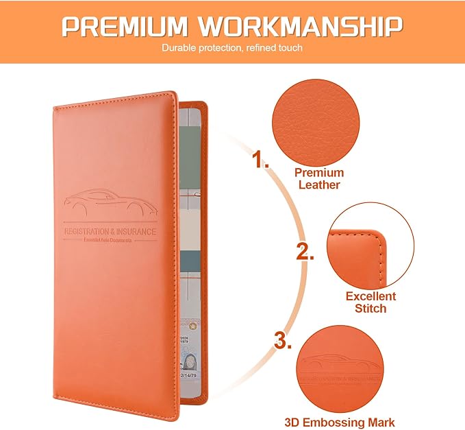 JUSTTOP 2Pack Car Registration and Insurance Holder,Car Document Holder for Cards License with Magnetic Shut,Vehicle Glove Box Car Organizer for Documents, Cards, License(Orange) - Image 4