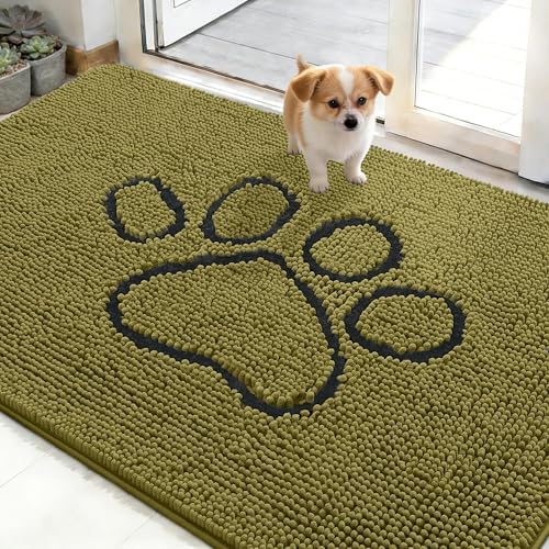 OLANLY Dog Door Mat for Muddy Paws 48x30, Paw Print Design Chenille Mud Mat by OLANLY