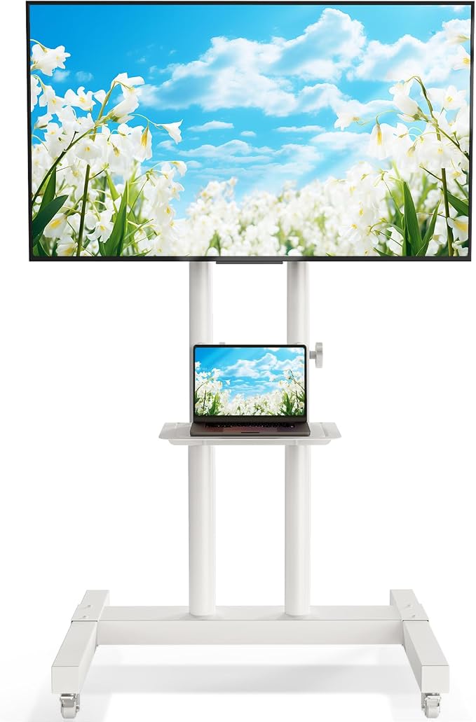 Rfiver Mobile TV Cart Rolling TV Stand for 32-83 Inch Screen Flat/Curved TVs up to 110lbs, Tilt and Height Adjustment Portable TV Stands on Wheel with Laptop Shelf, Outdoor TV Stand MAX VESA 600x400mm by Rfiver