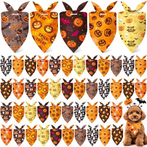 Weewooday 50 Pcs Halloween Dog Bandanas Bulk for Charm Small Pets by Weewooday