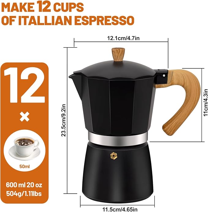 12 Cup Aluminum Espresso Stovetop Moka Pot Express Coffee Maker Percolator Italian Classic Mocha Coffee Machine for Italian and Cuban Cafe Brewing for Home & Camping 600ml 20oz - Image 2