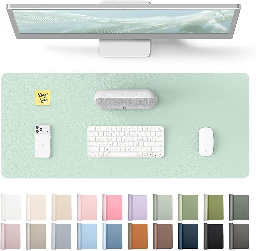 YSAGi Leather Desk Protector, Office Mat, Large Mouse Mat, Non-Slip PU Leather Blotter, Laptop Pad, Waterproof Writing Pad for Office and Home (Pale Green, 23.6" x 13.8") by YSAGi