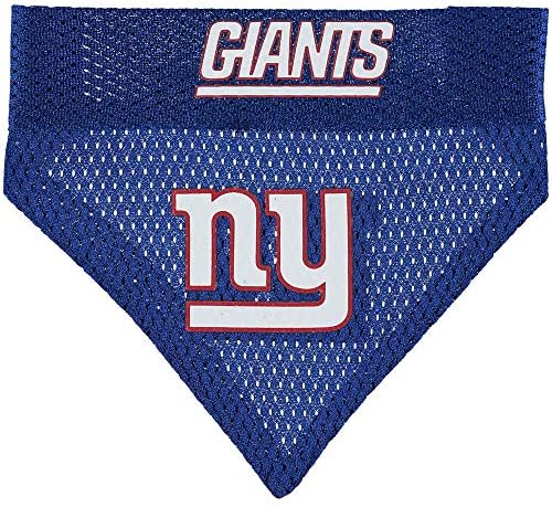 NFL DOG BANDANA - NEW YORK GIANTS REVERSIBLE PET BANDANA. 2 Sided Sports Bandana with a PREMIUM Embroidery TEAM LOGO, Small/Medium. - 2 Sizes & 32 NFL Teams available by PETSFIRST