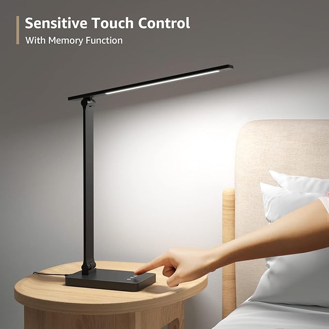 Lepro Desk Lamp with USB Charging Port for Home Office, 650LM 9.5W, Black | Dimmable Task Light, 5 Colors 5 Brightness, Eye Caring Table Lamp for Dorm Room, Sewing, Crafting, Reading, Nail, Drafts - Image 6