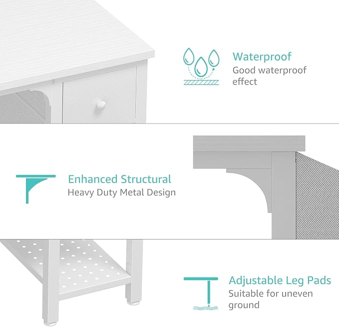 Lufeiya White Computer Desk with Drawers - 47 Inch PC Desk for Small Space Bedroom Home Office, Modern Simple Study Writing Table Desks with Storage Shelf, White - Image 7