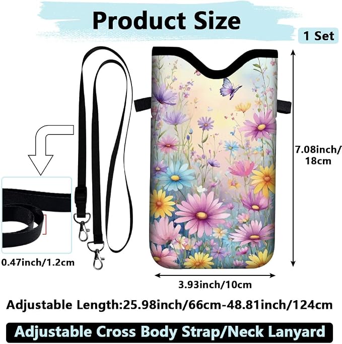 Neoprene Cell Phone Sleeve Pouch with Adjustable Strap Neck Lanyard Fits Most Smartphones 7.1 x 3.9 Inch Waterproof Phone Pouch Floral Butterfly Carrying Cellphone Case Bag for Women Men - Image 2