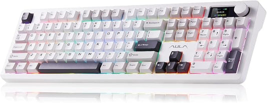 AULA F106 Pro Wireless Keyboard Full Size Mechanical Gaming Keyboards | Full Size,Hot Swappable Custom,8000mAh,RGB Backlit,Creamy Pre-lubed Blaze Switches,PBT Keycaps,Tri-Mode BT/2.4GHz/USB-C by AULA