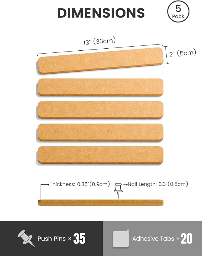 Fluxynara 13" x 2" Felt Wall Panels, Sunset Yellow | 5-Pack Cork Board Alternative with 35 Push Pins, Adhesive Mounting for Bedroom Door or Home Office - Image 2