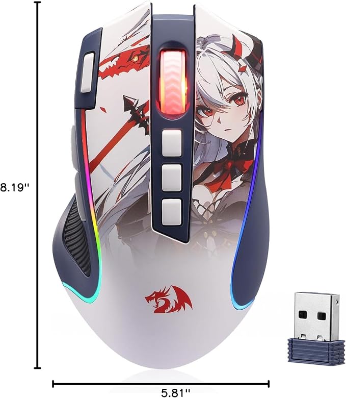 Redragon M612AK PRO Wireless Anime Gaming Mouse 8000 DPI Remapping Keys | Cable-Free 0 Delay, Rapid-Fire Clicker, Redefine Keybinding Macro, Vibing Backlight, Ergonomic Grip Body Comfort - Image 10