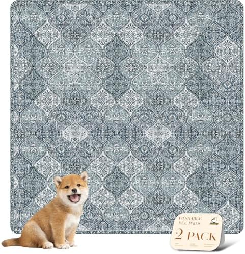 nunubaby Washable Pee Pads for Dogs, Stylish, Non-Slip and Leak-Proof Pee Pads. Reusable Potty Pads for Dogs for Crates and Floors.(Blue/Multi, 48" x48" ) by Nunubaby