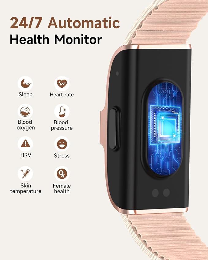 Fitness Tracker for Men Women, Health Activity Fitness Trackers with Sleep Tracker, 24/7 Heart Rate/Blood Pressure/HRV/Stress Monitor, IP68 Bracelet Watch, Free App for Android iPhone, 2 Bands - Image 2