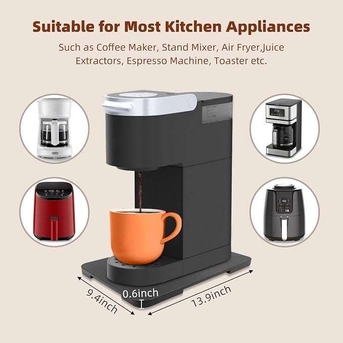 360° Rolling Tray Bamboo Appliance Slider for Kitchen Appliances | Sliding Tray for Coffee Maker Appliances Mat Easily from Under The Cabinet Black (13.9"×9.4") - Image 2