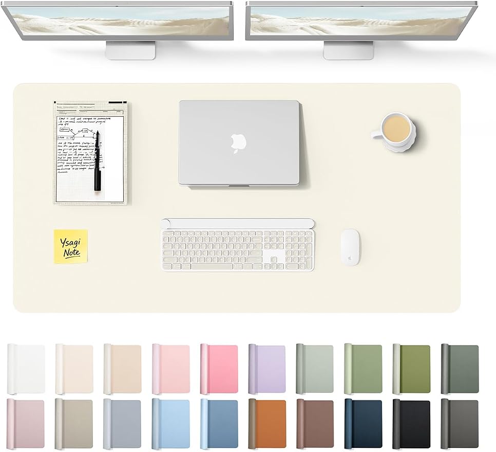 YSAGi Leather Desk Protector, Office Mat, Large Mouse Mat, Non-Slip PU Leather Blotter, Laptop Desk Pad, Waterproof Writing Pad for Office and Home (Cream, 47.2" x 23.6") by YSAGi
