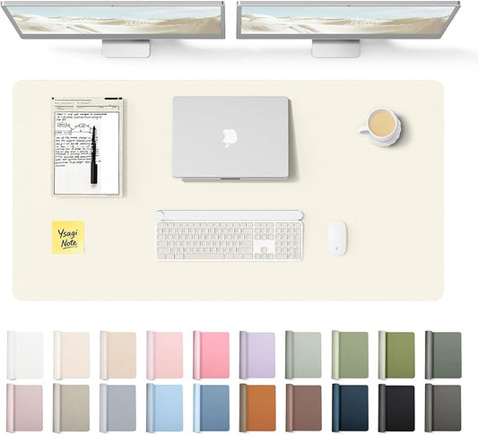 YSAGi Leather Desk Protector, Office Mat, Large Mouse Mat, Non-Slip PU Leather Blotter, Laptop Desk Pad, Waterproof Writing Pad for Office and Home (Cream, 47.2" x 23.6") by YSAGi