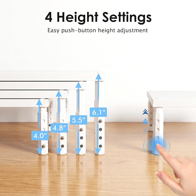 ECOLOVI Wood Computer Monitor Stand Riser for Desk, 4-Height Adjustable Desktop PC Printer Laptop Stand Shelf, Desk Organizer Workspace Accessories for Home Office Supplies, White - Image 5
