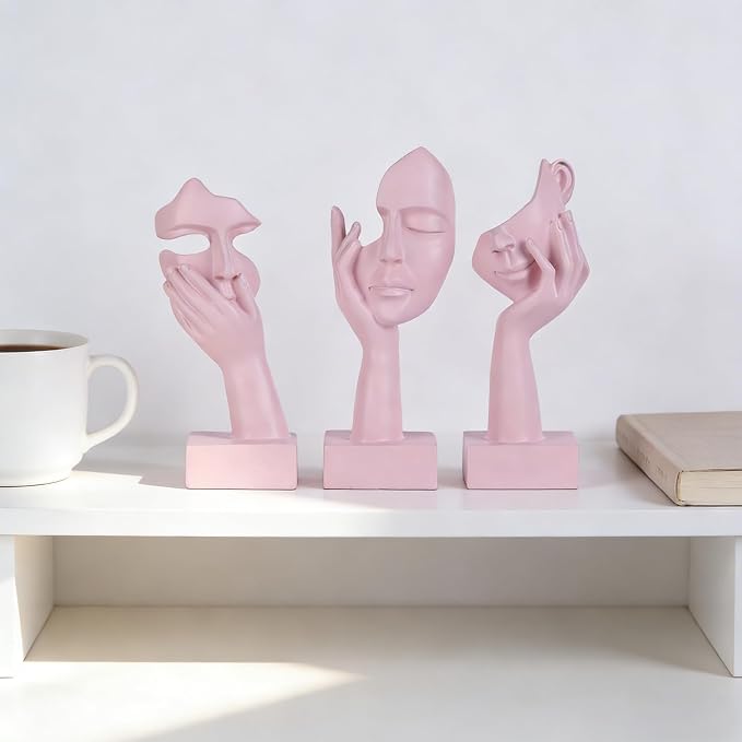 3 Pcs Thinker Small Statue Set - Pink Art Abstract Home Accent Figurines for Decor Woman Apartment Bookshelf Floating Shelf Coffee Table Office Desk Bathroom Counter Decor (3 Pcs Pink, 6") - Image 7