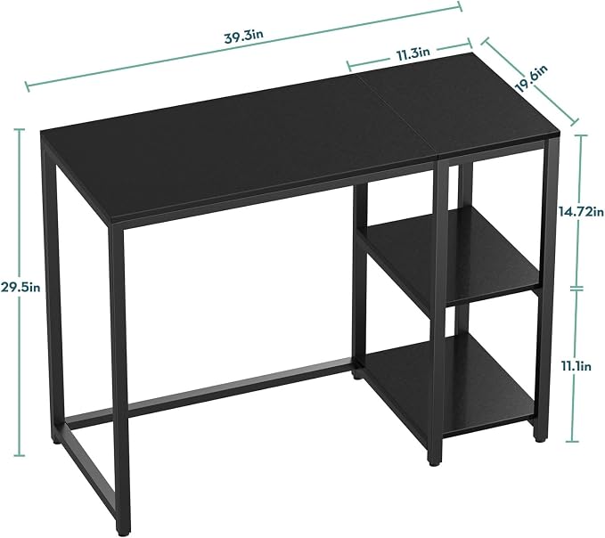 SINPAID 40 Inch Small Gaming Desk with Shelves for Small Spaces, Easy Assembly Study Desk, Sturdy Writing Desk for Bedroom & Home Office, Black - Image 3