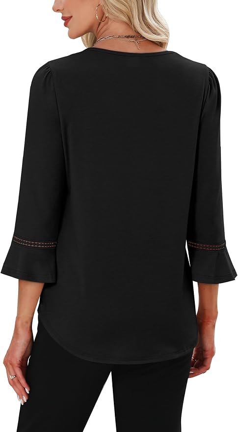 WIHOLL Womens Blouses Dressy Casual 3/4 Length Sleeve Tops Lace Trendy 2026 Spring Summer V Neck Shirts Vacation Outfits - Image 5