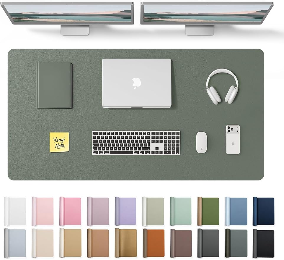 YSAGi Leather Desk Protector, Office Mat, Large Mouse Mat, Non-Slip PU Leather Blotter, Laptop Desk Pad, Waterproof Writing Pad for Office and Home (Dark Green, 47.2" x 23.6") by YSAGi