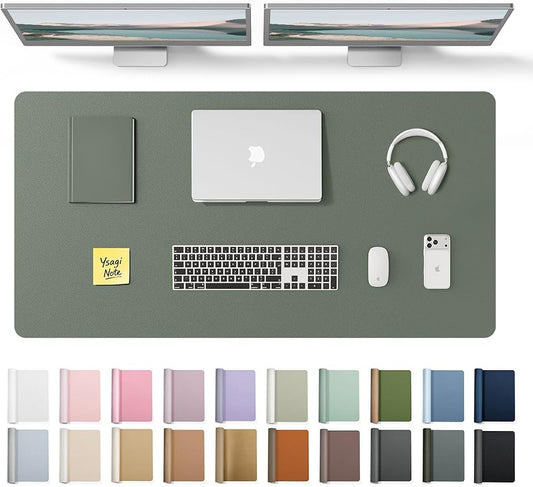YSAGi Leather Desk Protector, Office Mat, Large Mouse Mat, Non-Slip PU Leather Blotter, Laptop Desk Pad, Waterproof Writing Pad for Office and Home (Dark Green, 47.2" x 23.6") by YSAGi