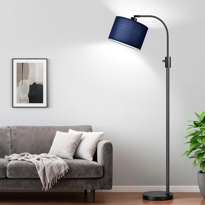 Nintiue Upgraded Modern Arc Dimmable Tall Standing Floor Lamp with Blue Shade, 1200 Lumens LED Bulb Included, for Living & Reading Room, Bedroom, Office & Nursery, Black by Nintiue