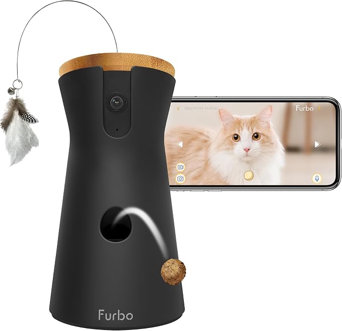 Furbo 360° Cat Camera: Basic See, Talk & Toss Features, No AI Alerts, No Subscription Required, Pet Security Cam w/Meowing Alerts, Rotating View, Treat Toss, 2-Way Audio, Smart Home Kitty Monitoring by FurboPetCamera