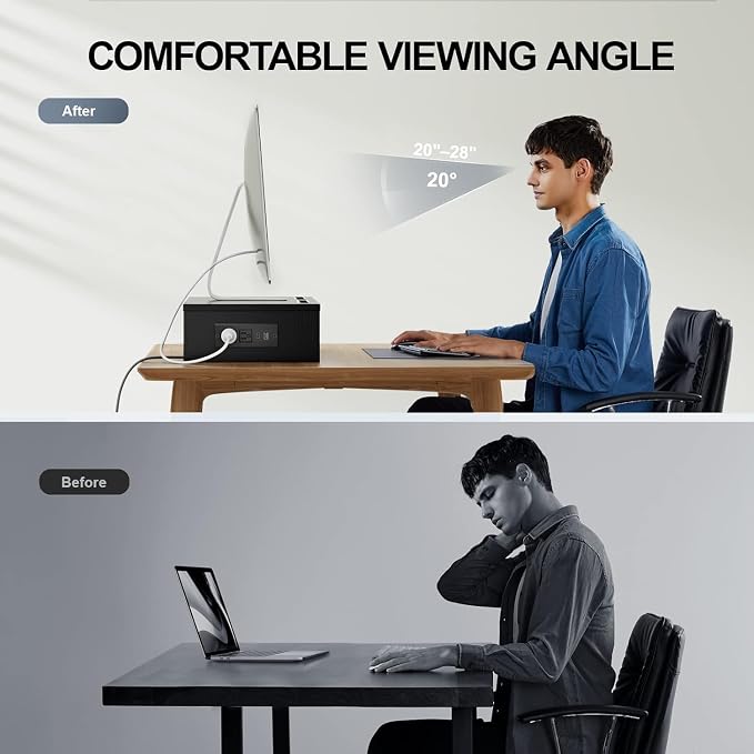 HUANUO Dual Monitor Stand -Monitor Stand with USB ports ,Adjustable Length and Angle, Dual monitor riser w/ Desktop Socket, Monitor Stand Riser for PC, Computer, Laptop (Black) - Image 5