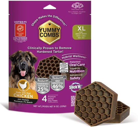 Yummy Combs Dog Dental Treats – Vet VOHC Approved, Removes Tartar & Cleans Teeth – Yummy High Protein Chicken Treat for Extra Large Dogs (Mini Pack, 4 Count) by YummyCombsDogDentalTreats