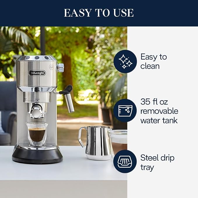 De'Longhi Dedica Espresso Machine, 15-Bar Pump, Frother, Stainless Steel | #1 Worldwide Espresso Machine Maker, Rapid Heat-Up, Frother, Compact Design, Easy to Clean - Image 3