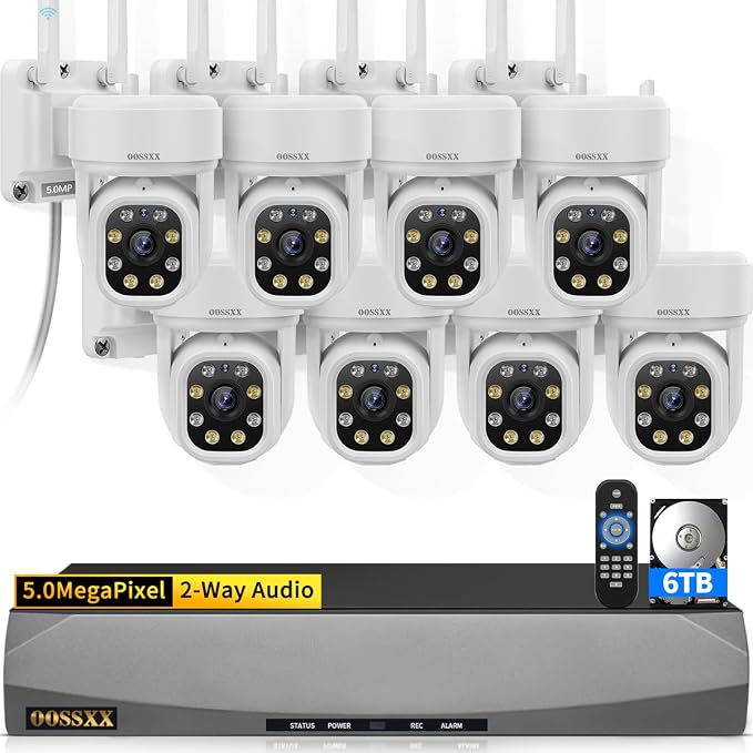 (2026 Update 90 Days Storage) 5MP PT Wireless Security Camera System with AI Human Tracking, Dual-Band 2.4G&5G WiFi, 130° Wide Angle, 2-Way Audio, No Monthly Fee, Outdoor Home Security Kit by OOSSXX