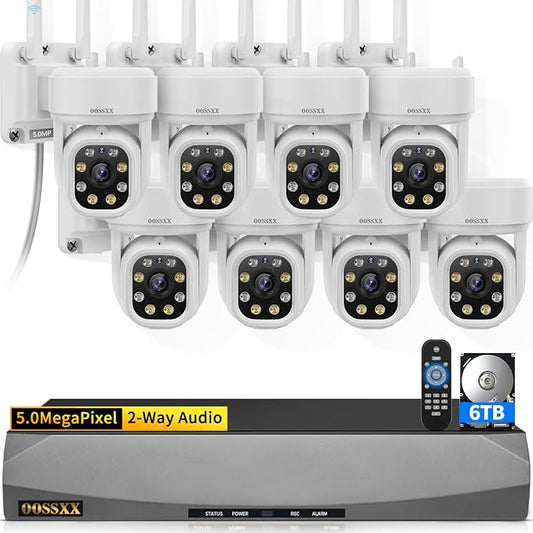 (2026 Update 90 Days Storage) 5MP PT Wireless Security Camera System with AI Human Tracking, Dual-Band 2.4G&5G WiFi, 130° Wide Angle, 2-Way Audio, No Monthly Fee, Outdoor Home Security Kit by OOSSXX