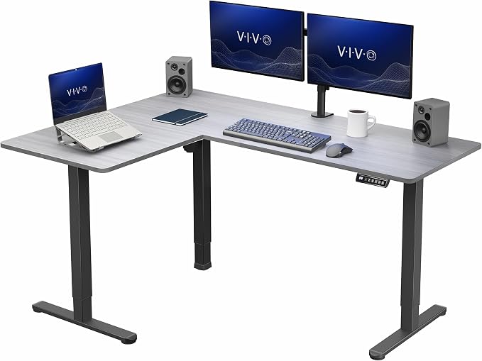 VIVO Dark Gray 63 x 47 in Corner Standing Desk, DESK-E3CTG-47 | Electric, Reversible L-Shaped Table, Sit Stand, Height Adjustable, Memory Controller, Office Furniture Sets, Black Frame by Unknown