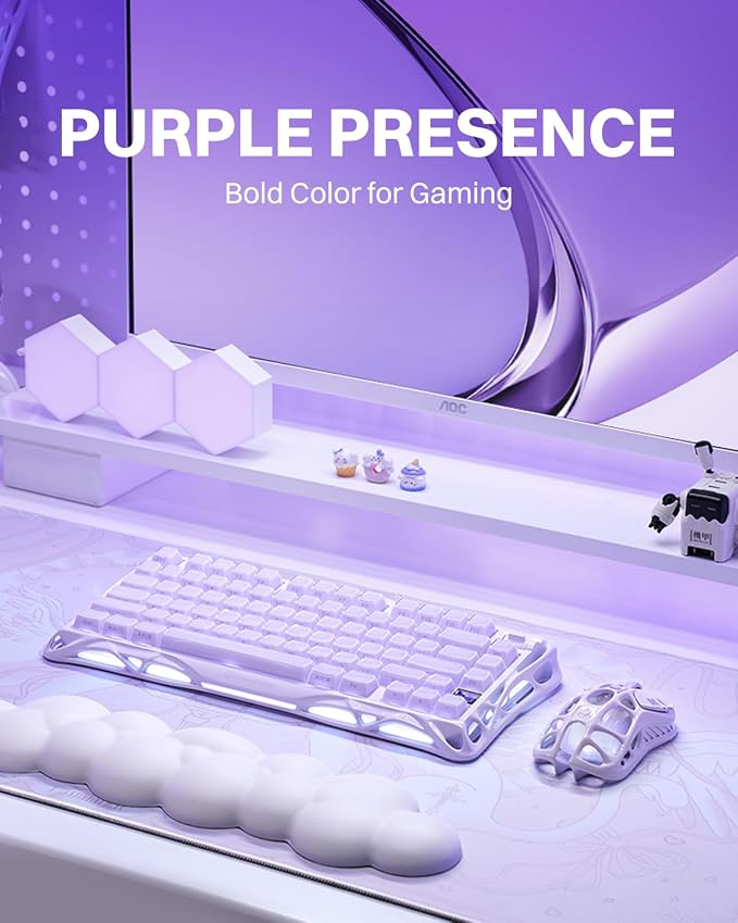 GravaStar Mercury K1 75% Wireless Mechanical Gaming Keyboard RGB Backlit | Gasket Mount, Hot Swappable Linear Switches, Creamy Sound Keyboard, 2.4GHz/USB-C/Bluetooth 5.0, for Win/Mac【Lavender Purple】 - Image 2