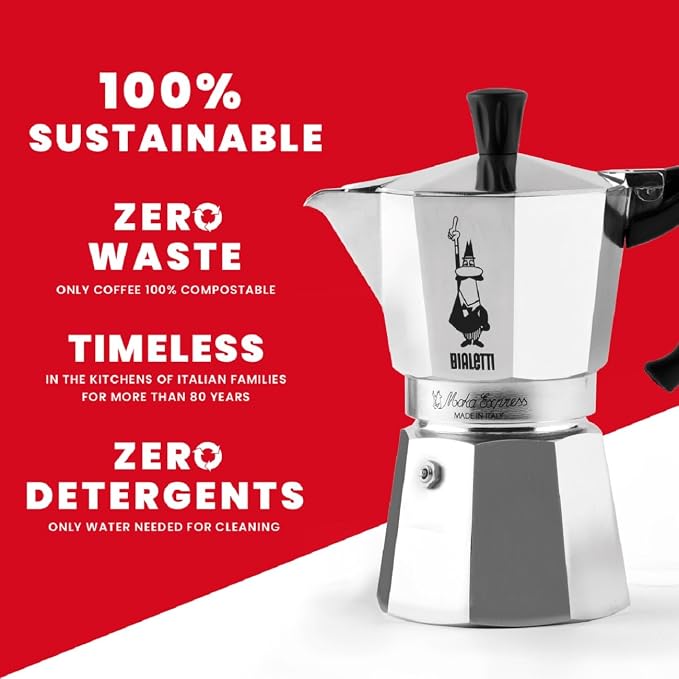 Bialetti - Moka Espress: Iconic Stovetop Espresso Maker, Makes Real Italian Coffee, Moka Pot 6 Cups (6 Oz), Aluminium, Silver - Image 8