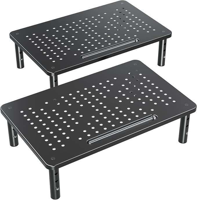 ELIVED 2 Pack Monitor Stand Riser - 3 Height Adjustable Monitor Stand | for Laptop, PC, Printer, Mesh Metal Monitor Riser for Desktop Organizer by ELIVED