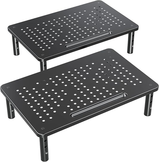ELIVED 2 Pack Monitor Stand Riser - 3 Height Adjustable Monitor Stand | for Laptop, PC, Printer, Mesh Metal Monitor Riser for Desktop Organizer by ELIVED