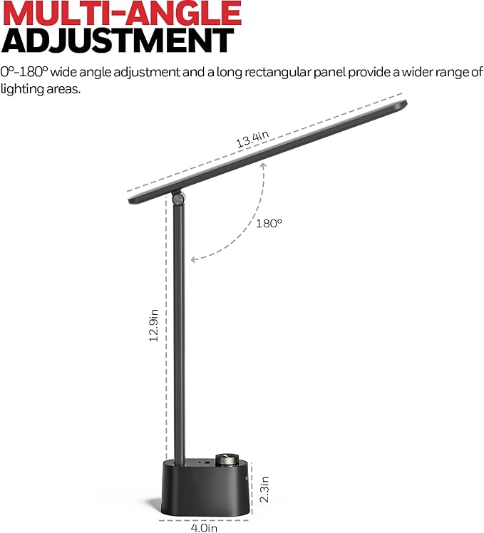 Honeywell Upgraded LED Desk Lamp - H01 Pro Sunturalux™ Foldable Desk Light with USB A+C Charging Ports, 3 Color Modes Dimmable Table Lamp for Home Office Reading(Black) - Image 2