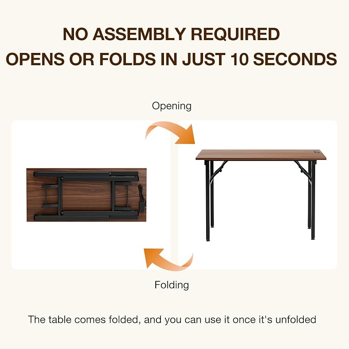 TEMI Small Computer Desk Folding Table - No Assembly, Compact 43.3" Foldable Desk with Power Outlets & USB Charging Port, Portable Small Office Desk, Ideal Mini Study Table for Narrow Spaces, Walunt - Image 4