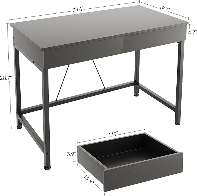 Mexin Small Black Desk with 2 Wooden Drawers, 40 Inch Home Office Writing Desk, Black Vanity Desk with Storage, Computer Desk for Bedroom Small Spaces, Table for Office, Work, Kids Study, Makeup - Image 3